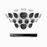 H800X - 4K 16 Kanal PoE Überwachungskamera-Set mit 12 Bullet Kameras & 4 Turm Kameras, 1/1.8'' BSI Sensor, f/1.6 Aperture (0.003 Lux), alarmierung mit sirene und blitzlicht, 2CH 4K-Dekodierungsfunktion, personen- und fahrzeugerkennung, perimeterschutz